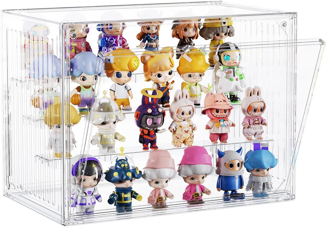 Lamu 4 Layer Clear Acrylic Display Case for Collectibles, Action Figurine Cabinet Box with 3 Movable Plate, Stackable Hobby Display Showcase Shelf with Magnetic Door, 2 Pack