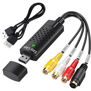 RCA to USB Video Capture Card VHS to Digital Converter | Convert VHS, Hi8,VCR to MP4/AVI via USB 2.0 | Record & Save to PC | Supports S-Video & RCA Input | NTSC/PAL/SECAM PC & Laptop Compatible