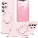 for Samsung Galaxy S25 Ultra Case with Magnetic Invisible Stand [Compatible with Mag-Safe] Military Drop Tested [Full Camera Protection] Silicone S25 Ultra Case for Women Men 6.9'', Pink