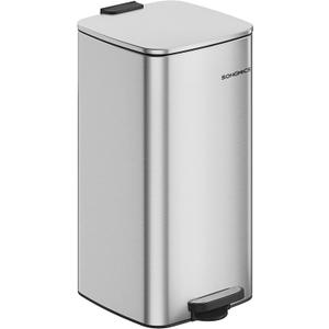 SONGMICS Kitchen Trash Can, 8-Gallon (30 L) Trash Bin, Stainless Steel Garbage Can, with Inner Bucket, Soft Close and Stays Open, Metallic Silver ULTB593E01