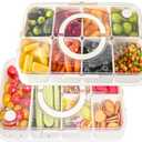 LUXEAR Divided Serving Tray with Lid and Handle 2Pack Snack Box Charcuterie Container Dishwasher Safe 8 Compartment Snack Platters Portable Organizer for Fruits, Candy, Snacks, Picnic, Party&Travel