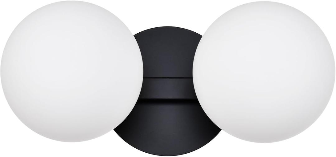Black Bathroom Vanity Light Fixtures, Modern 2 Lights Globe Wall Sconce Lighting, Porch Wall Mount Light Fixture for Bathroom, Mirror Cabinets Hallway Stairs (Matte Black, 2-Light)