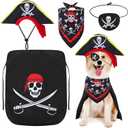 4 Pcs Dog Pirate Costume Set Dog Pirate Hat Pet Skull Triangle Bandana Puppy Cape and Eye Mask for Halloween Outfits Accessories (Medium, Black)
