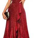 BeryLove Women Sequin Formal Party Dress Flutter Short Sleeve Wedding Cocktail Long Evening Dress (Red, M)