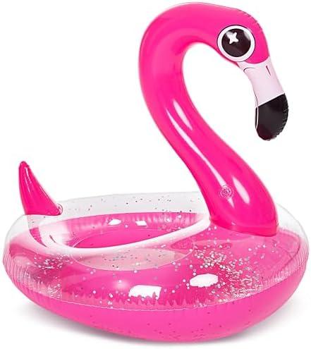 JOYIN Inflatable Flamingo Pool Floats - Flamingo Pool Tube Swim Ring Floaties with Glitter for Adults Kids Floating, Fun Beach Lake Floaty Raft, Summer Swimming Pool Toys Party Decorations