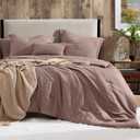 Geniospin Full Comforter Set - 7 Pieces Comforter Full Size, Solid Bedding Sets for All Season, Textured Bed in a Bag with Sheets, Pillowcases and Shams (Misty Rose, 80''x90'')