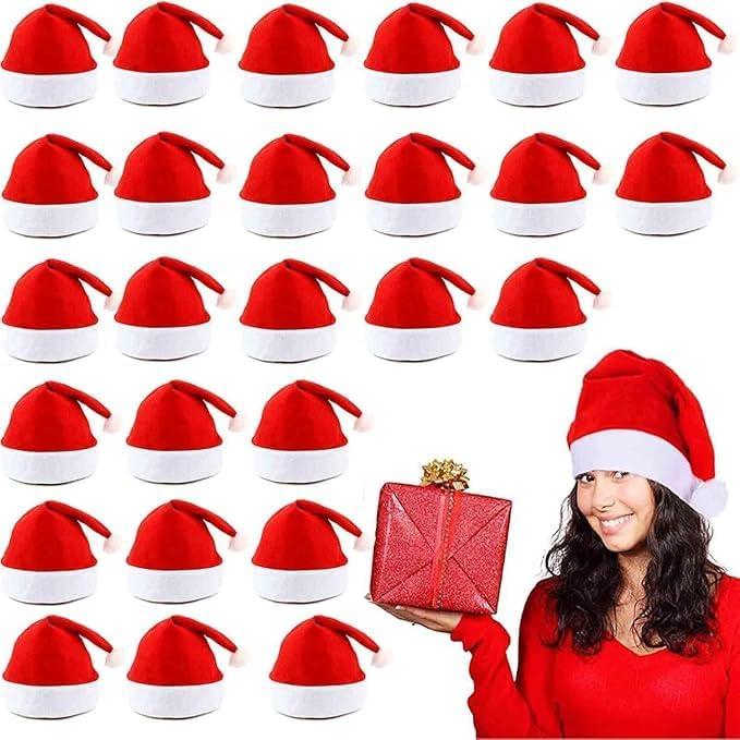 24PACK Non-Woven Cloth Santa Hat Christmas Caps for for Adults and Children Christmas Red