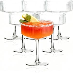 Plastic/Acrylic Set of 6 10 oz Ribbed Coupe Cups Unique Martini & Cocktail Cups Set for Wine,Champagne, Parties & Home
