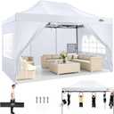 COBIZI 10x15 Pop up Canopy Heavy Duty with 4 Sidewalls, Easy Set-up Commercial Outdoor Party Canopy, 100% Waterproof Wedding Gazebo, 3 Height Adjustable with Handbag, White