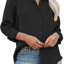 siliteelon Womens Button Down Shirts Solid Dress Shirts Long Sleeve Flowy Collared Work Office Business Blouses Chiffon Tops (3X-Large, All Black)