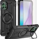 Phone Case for Motorola Moto G Power 5G 2025 with Tempered Glass Screen Protector Two Layer Hard Bumper Defender Wireless Charging Magsafe Kickstand Shockproof Soft Silicone for XT2515-1 Black