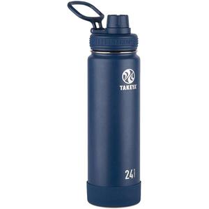 Takeya Actives Stainless Steel Water Bottle, Insulated Spout Lid, Keeps Drinks Cold 24 Hrs, Leakproof, Durable, Dishwasher Safe, Ideal for Gym, Travel, Fits Most Cup Holders, 24 oz/Midnight Blue