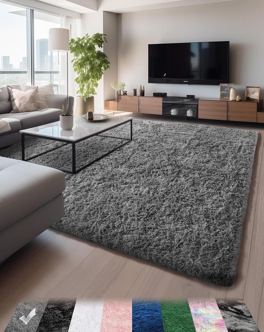 Ophanie Upgrade 6x9 Rugs for Living Room,Grey Fluffy Carpet Large Fuzzy Plush Shag Comfy Soft, Non-Slip Indoor Floor Carpet,for Kids Boys Girls, Room,Bedroom,Playroom, Home Decor Aesthetic (6x9 Feet, 1-grey)