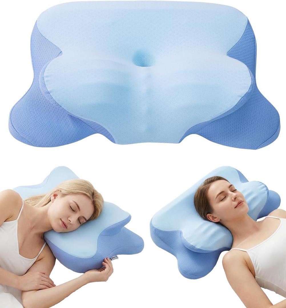 Cervical Neck Pillow for Sleeping, Ergonomic Contour Memory Foam Pillow for Neck Pain Relief, Neck Pillow for Back, Side Sleeper Pillows, Cooling Neck Support Pillow with Pillowcase