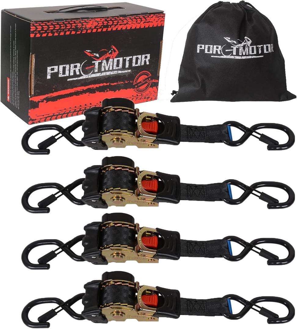 4 Pack Retractable Ratchet Straps (1" x 6'), 1500LBS Break Strength Ratchet Tie Down Straps Heavy Duty Auto Retracting Ratchet Straps for Motorcycle, Trailers, Boats, ATVs, UTVs