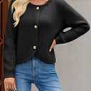 Saodimallsu Womens Cropped Cardigan Sweaters Button Up Long Sleeve Crewneck Fall Dressy Casual Knit Sweater Jackets (Black)