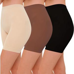 INNERSY Women's Slip Shorts for Under Dresses High Waisted Summer Shorts 3-Pack (Medium, Black/Cafe/Light Beige)