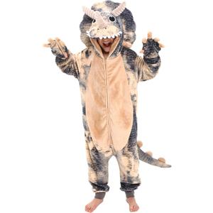 Kids & Teens Tie-dye Triceratops Onesie Costume Dino Halloween Costume, Small (4'9"-5'1"), Grey