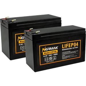Nermak 2 Pack 12V 10Ah Lithium Ion LiFePO4 Deep Cycle Battery, 2000+ Cycles Rechargeable Battery for Solar/Wind Power, Scooters, Lighting, Power Wheels, Fish Finder Built-in 10A BMS
