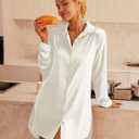 Ekouaer Womens Silk Satin Nightgown Button Down Sleepshirt Long Sleeve Sleepwear S-3XL (White, S)