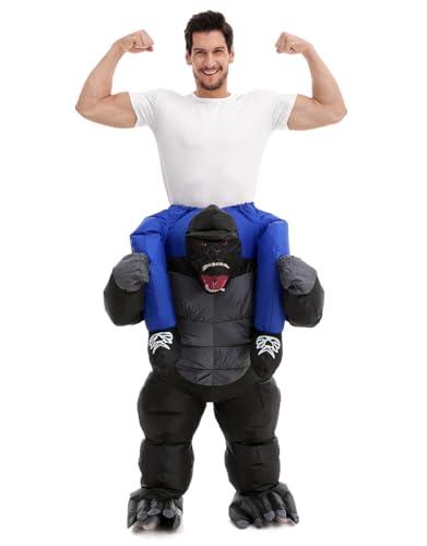 HSCTEK Inflatable Gorilla Costume Adult Men Women, Blow up Ride on Animal Cosplay Teen, Riding Halloween Rider Clothes Plus