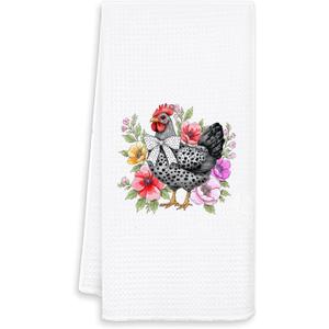 Coquette Bow Floral Chicken Kitchen Towels, Gifts for Chickens Lovers Hand Towels for Bathroom Decor, Chicken Mom Lady Gifts Dish Tea Towels for Kitchen Decor, 16x24 Inches