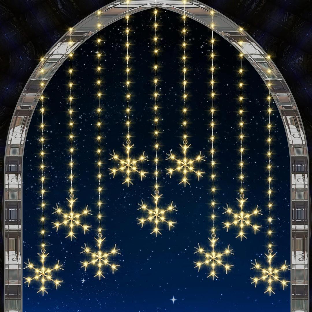 Kingdder Christmas Snowflakes Lights, Snowflakes Curtain Lights 16.4 ft/ 5 m 325 LED Window String Decoration for Christmas Party Home Bedroom Indoor Outdoor Garden(Warm White)
