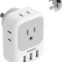 TESSAN Australia Power Plug Adapter, US to New Zealand Power Adapter with 4 American Outlets 3 USB Charger, Type I Travel Adaptor for USA to Australian, China, AU, Argentina, Fiji, Cook Islands, Samoa