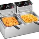 ROVSUN 22.8QT/21.6L Electric Deep Fryer, Countertop Commercial Stainless Steel Dual Tank Kitchen Fat Fryer Frying Machine w/Baskets Lids for French Fries Donuts, Adjustable Temp, 3400W