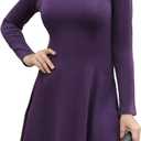 Aphratti Women's Long Sleeve Spring Dresses Casual Basic Crew Neck A-Line Fit and Flare Skater Dress (Medium, Purple)