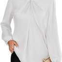 GRACE KARIN Women's Long Sleeve Satin Blouse,Mock Neck Work Silk Shirts,Dressy Tops for Business Casual Office, M