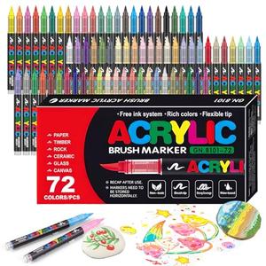 72 Colors Soft Brush Tip Acrylic Markers Set, Paint Pens for Rock, Wood, Fabric, Canvas, Glass, DIY Crafts, Waterproof Paint Markers, Vibrant Acrylic Pens for Artists and Art Projects