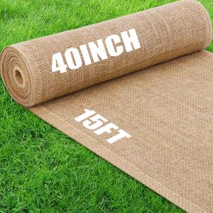 40" x15 Feet Burlap Fabric Natural Burlap Roll Multipurpose Burlap Tree Wrap Premium Weed Barrier Erosion Jute Fabric for Gardening, Weddings, Crafts & Holiday Decor  Wedding Aisle Runner