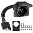 Nilight 4 Way Flat to 7 Way Round Blade Trailer Adapter Wiring Harness 4 Pin to 7 Pin Electrical Connect Wiring Plug Connector with Mounting Bracket for RV Truck Factory Tow Package