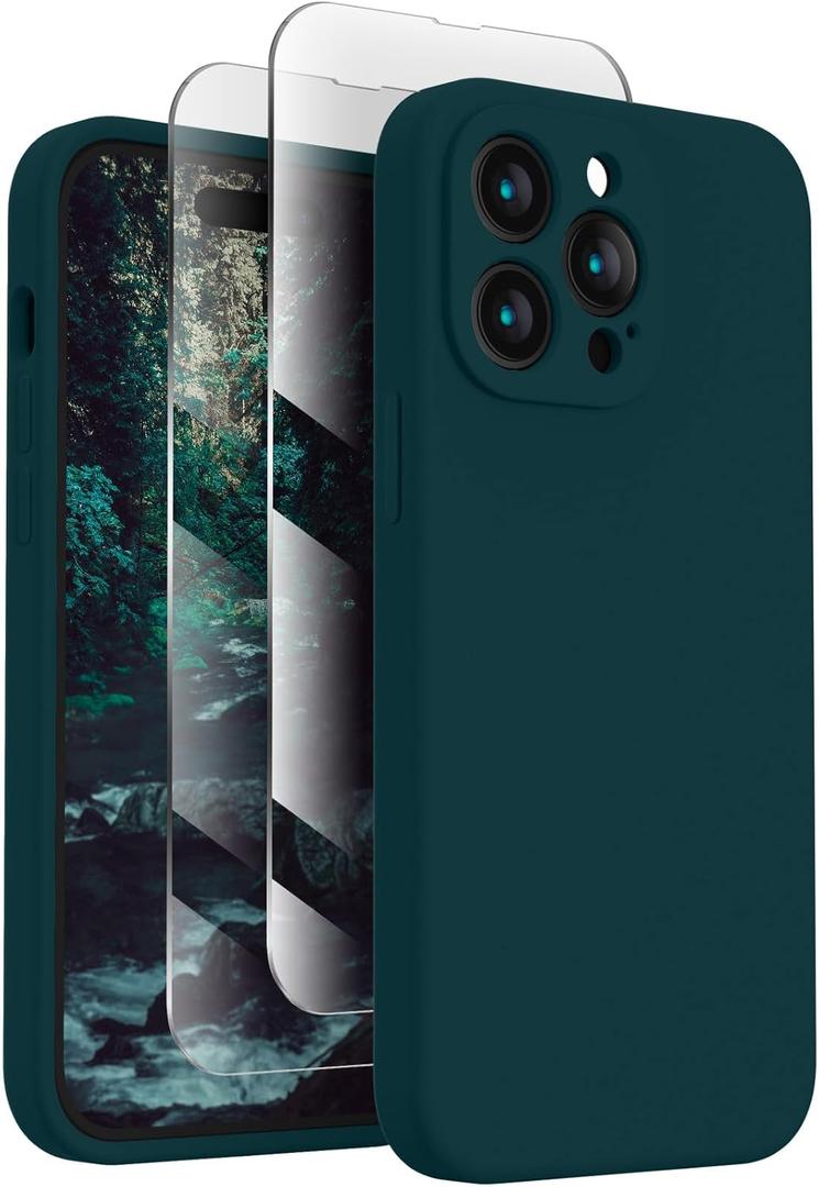 FireNova Designed for iPhone 14 Pro Max Case, Silicone Upgraded [Camera Protection] Case with [2 Screen Protectors], Soft Anti-Scratch Microfiber Lining Inside, 6.7 inch, Teal