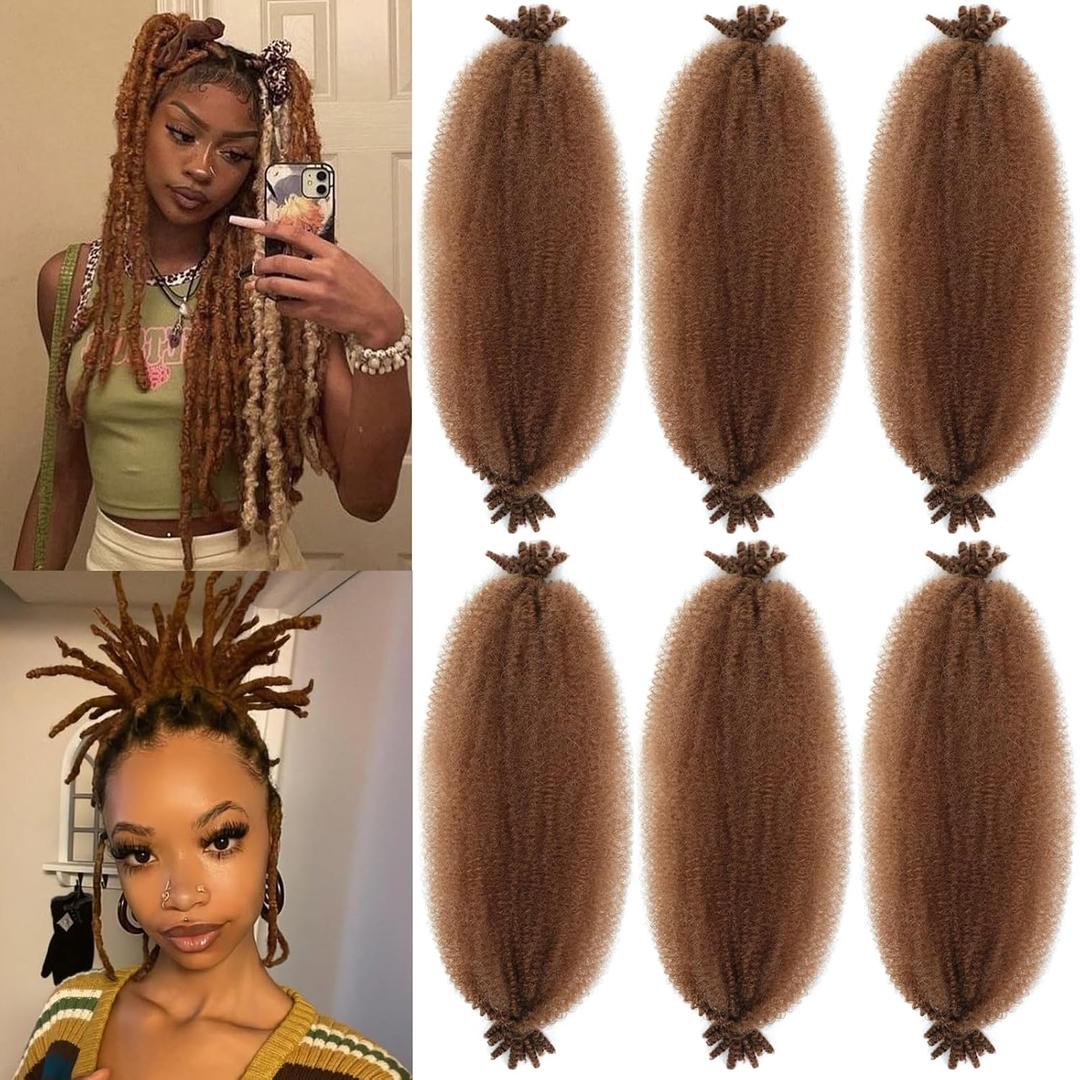 Spring Afro Twist Hair, 16 Inch Springy Marley Twist Braiding Hair Pre-Separated 6 Packs Spring Twist Afro Kinky Bulk Hair for Soft Locs Crochet Hair Extensions for Black Women (30#, 16inch)