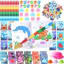 Funrous 122 Pcs Under the Sea Party Favors Ocean Animals Party Coloring Books with Crayons Bulk DIY Sticker Octopus Pull Back Car Goodie Bag Fillers for School Gift Rewards Activity Supplies