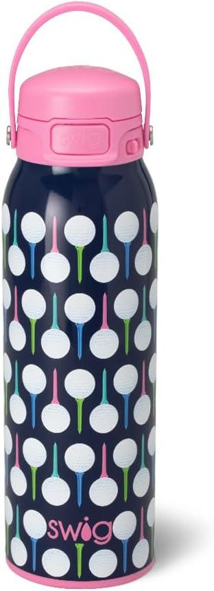 Swig Life 32oz EZ Fill Insulated Water Bottle, Leak Proof Reusable Water Bottle with Lid, Handle & Lock, Leak Proof Stainless Steel Bottles, 32 oz Tumbler (Tee It Up)