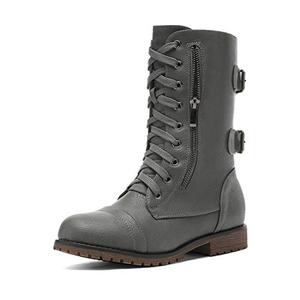 DREAM PAIRS Women's Winter Combat Boots, Comfortable Warm Faux Fur Lined Outdoor Lace-Up Mid Calf Riding Booties,Grey,TERRAN-SNOW (Size 11)