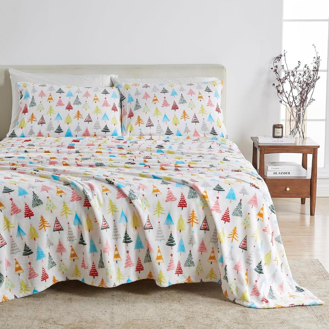 Great Bay Home 4-Piece Velvet Plush Micro Fleece King Size Sheet Set - Deluxe Microplush Non-Pilling Bed Sheets- Lavish Sherpa Winter Bedding Set (Happy Hillside)