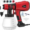1000W High Power Paint Sprayer, Electric HVLP Spray Paint Gun with Adjustable Width Knob, 4 Nozzles & 3 Patterns, Easy to Clean for Furniture, Home Interior, House Painting (Red)