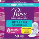 Poise Ultra Thin Incontinence & Postpartum Pads with Wings for Bladder Leaks, 3 Drop Maximum Absorbency, Long Length, 60 Count, Packaging May Vary