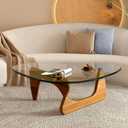 Coffee Tables for Living Room - Triangle Glass Coffee Table with Wooden Base Mid-Century Modern Abstract End Table for Study Room Office Hotel Balcony (Walnut Transparent, Small 32.2 * 22.4 * 16in) (32.3*22.4*16)