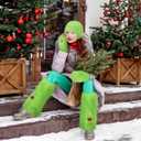 Geyoga 3 Pieces Furry Fuzzy Lime Green Set for Women 16" Long Leg Warmers Faux Fur Hats and Wrist Cuffs Covers Kits Fluffy Winter Gift Outfit for Halloween Costume Christmas Party Accessory