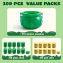 JOYIN 209PCS St Patricks Day Pot of Gold Set, 208 Lucky Leprechaun Plastic Coins and 1 Green Cauldron with Handle Saint Patricks Party Supplies