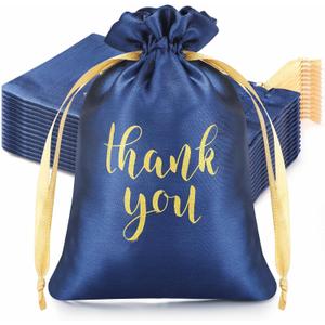 Sieral 50 Pcs Thank You Satin Gift Bags with Drawstring Jewelry Candy Pouches for Mother's Day Wedding Baby Shower Bridal Shower Birthday Party Thank You Bag for Gift Wrap(Navy Blue,5 x 7 Inch)