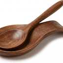 Wood Spoon Rest for Stove Top, Bamboo Spoon Holder for Kitchen Countertop Wood Spatula Rest, Counter Spoon Holder for Countertop, Tong, Modern and Rustic for Farmhouse as a Dining Table Decor (Brown)