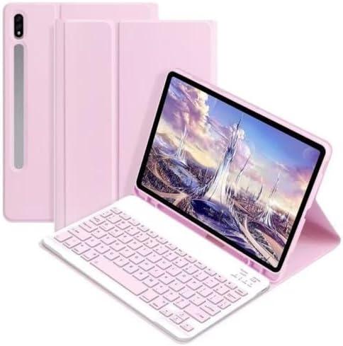 AnMengXinLing Galaxy Tab S10+ Plus/S9+ Plus/S9 FE+ Plus 12.4" /S8+/S7+/S7FE Tablet Case with Keyboard, Candy Colors Slim Protective Cover with Magnetic Detachable Keyboard with S Pen Holder，Pink