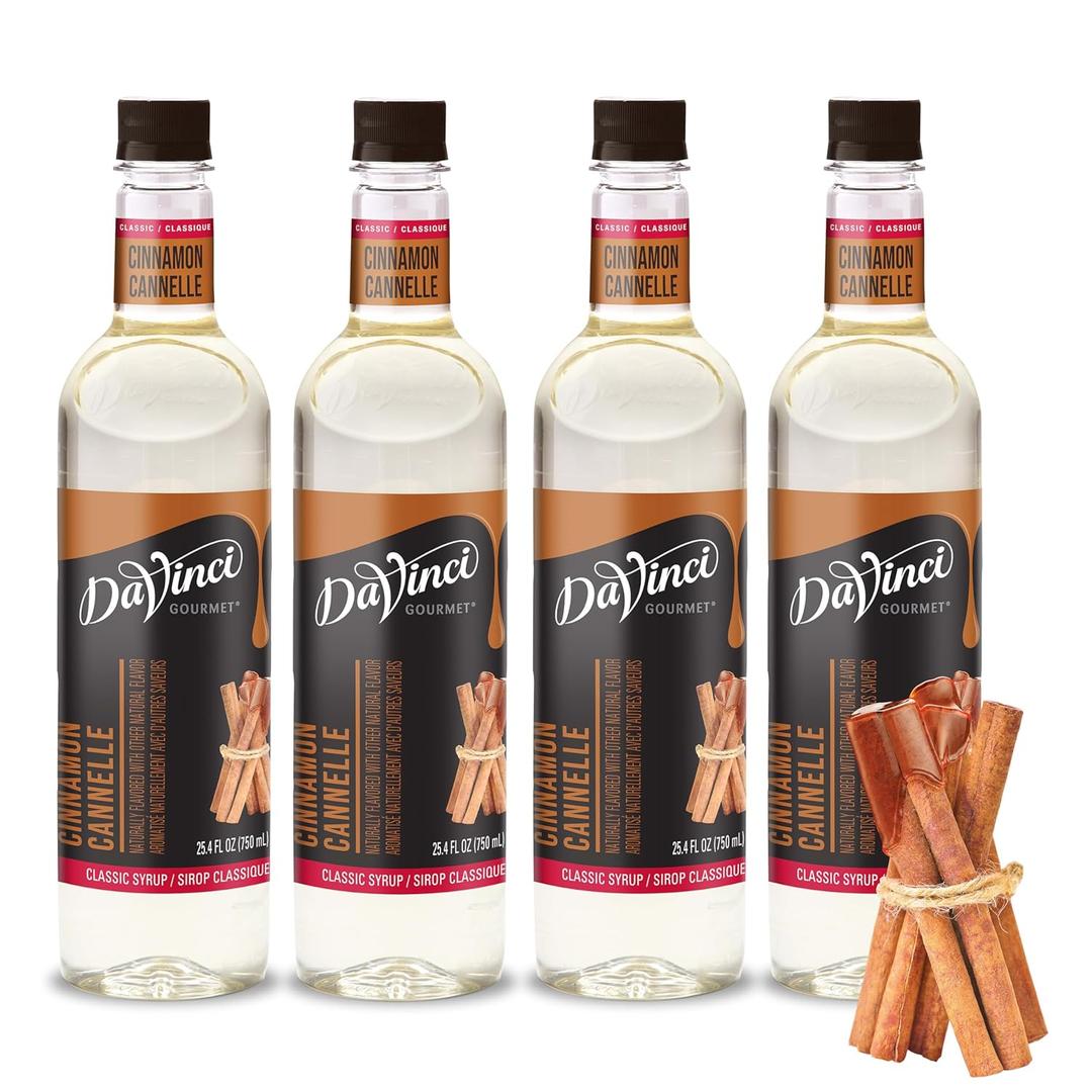 DaVinci Gourmet Classic Cinnamon Syrup, 25.4 Fluid Ounces (Pack of 4) (EXP 04/03/27)