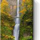 Multnomah Falls in River Gorge Oregon during fall season Wall Art Landscape Poster Picture Decor Canvas Framed Painting Large Size Artwork for Living Room Home Hanging  2 x 3 Ft